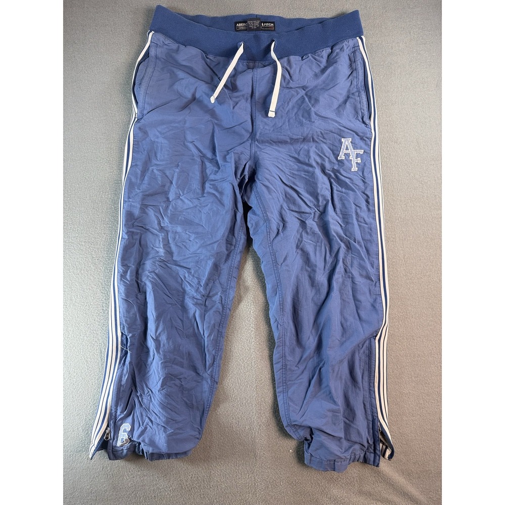 VTG Abercrombie & Fitch Track Pants Mens L Blue Side Stripe Elastic Zip Cuff Y2K